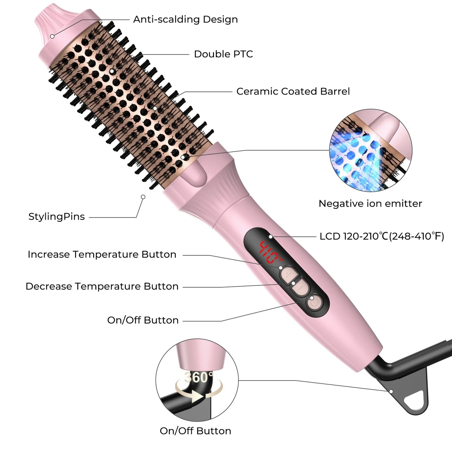1.5 Inch Thermal Brush Curling Iron Brush - Glowstyler