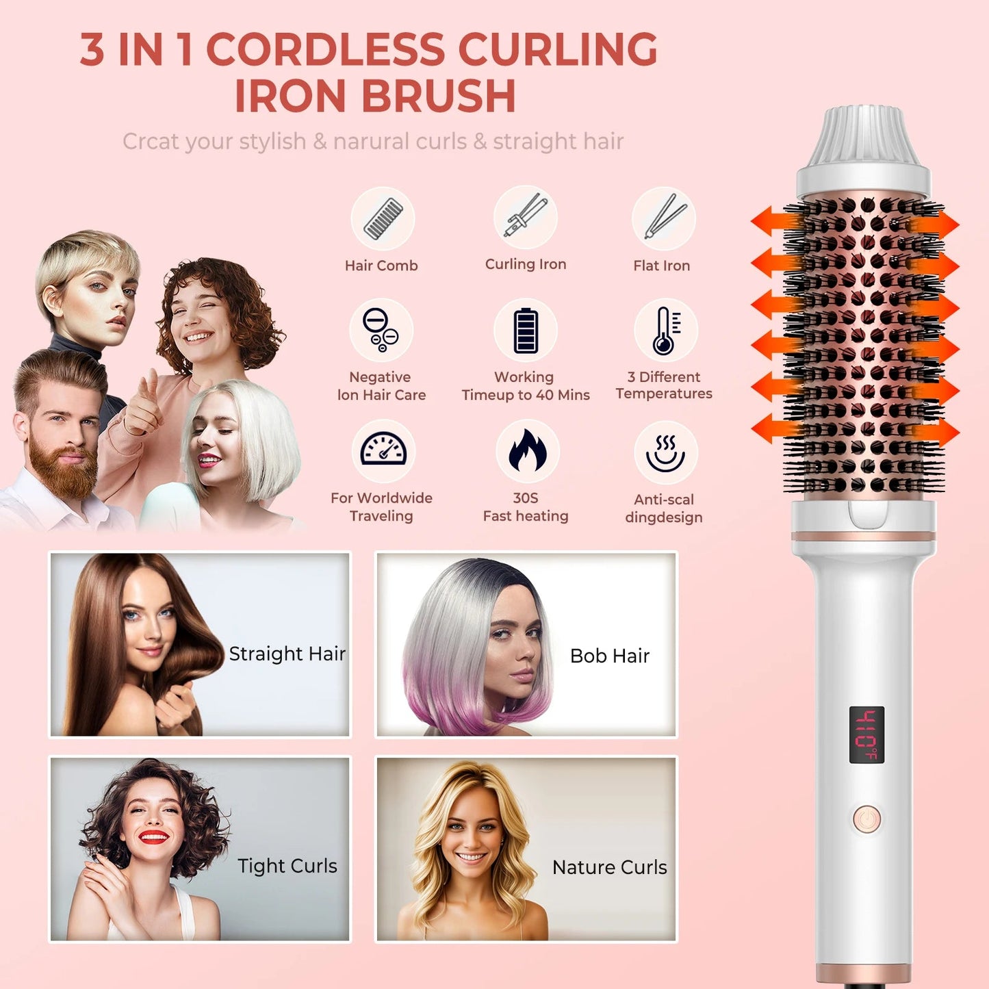 1.5 Inch Thermal Brush Curling Iron Brush - Glowstyler
