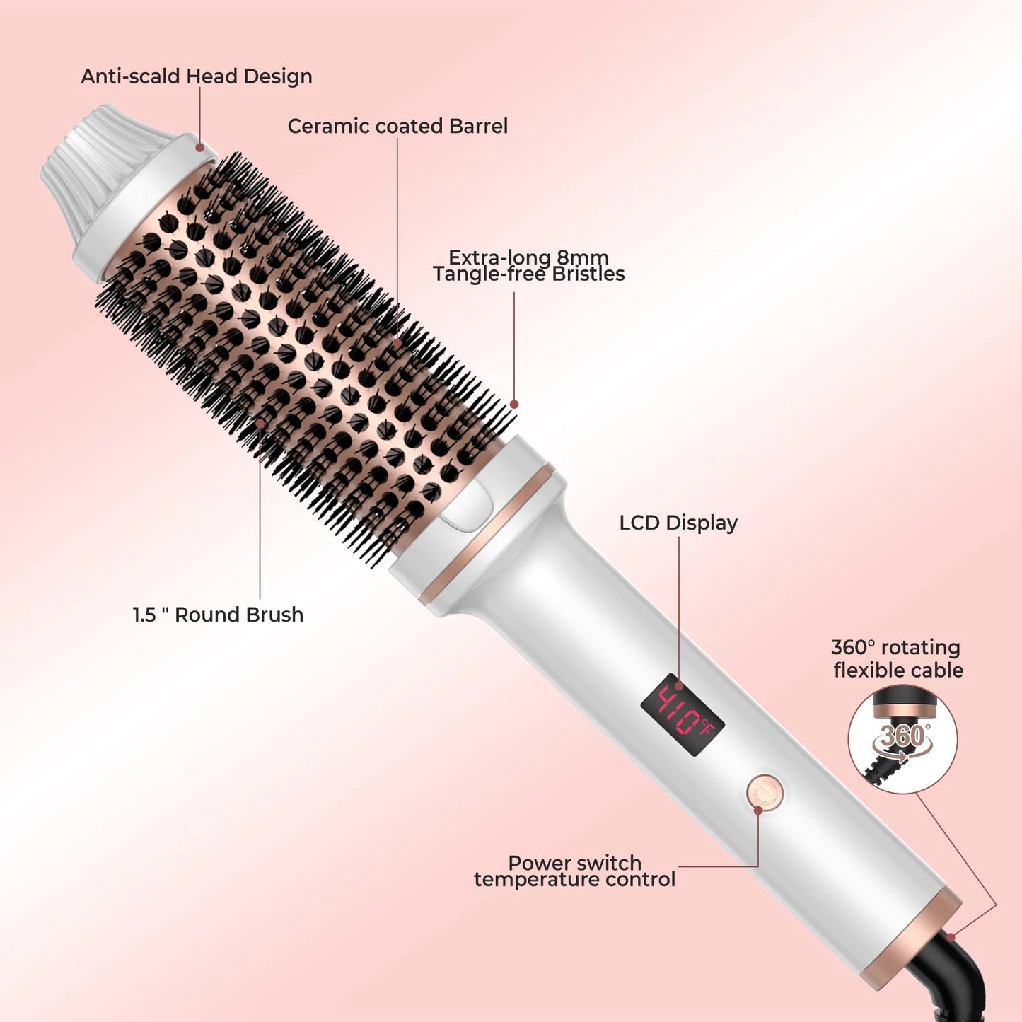 1.5 Inch Thermal Brush Curling Iron Brush - Glowstyler