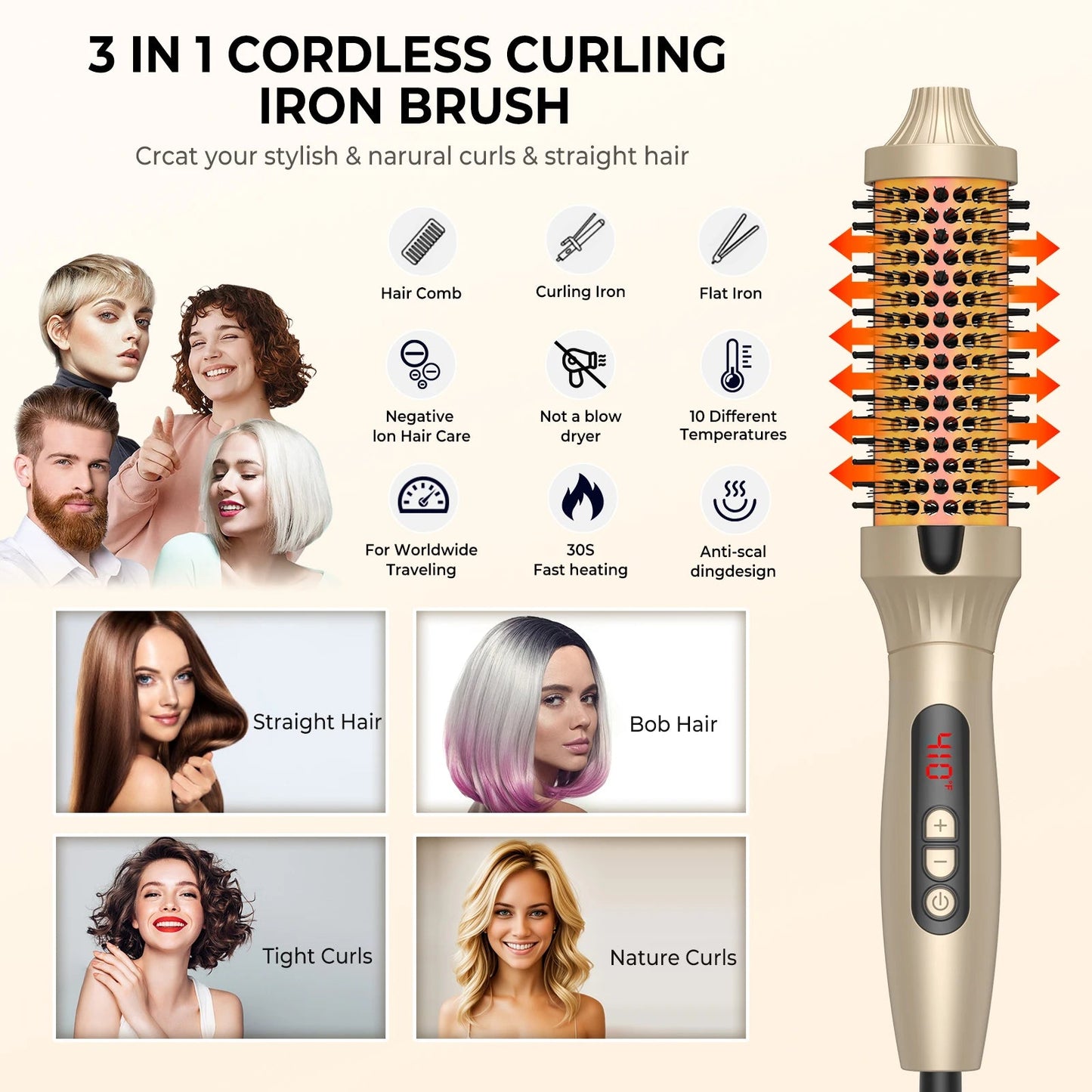 1.5 Inch Thermal Brush Curling Iron Brush - Glowstyler