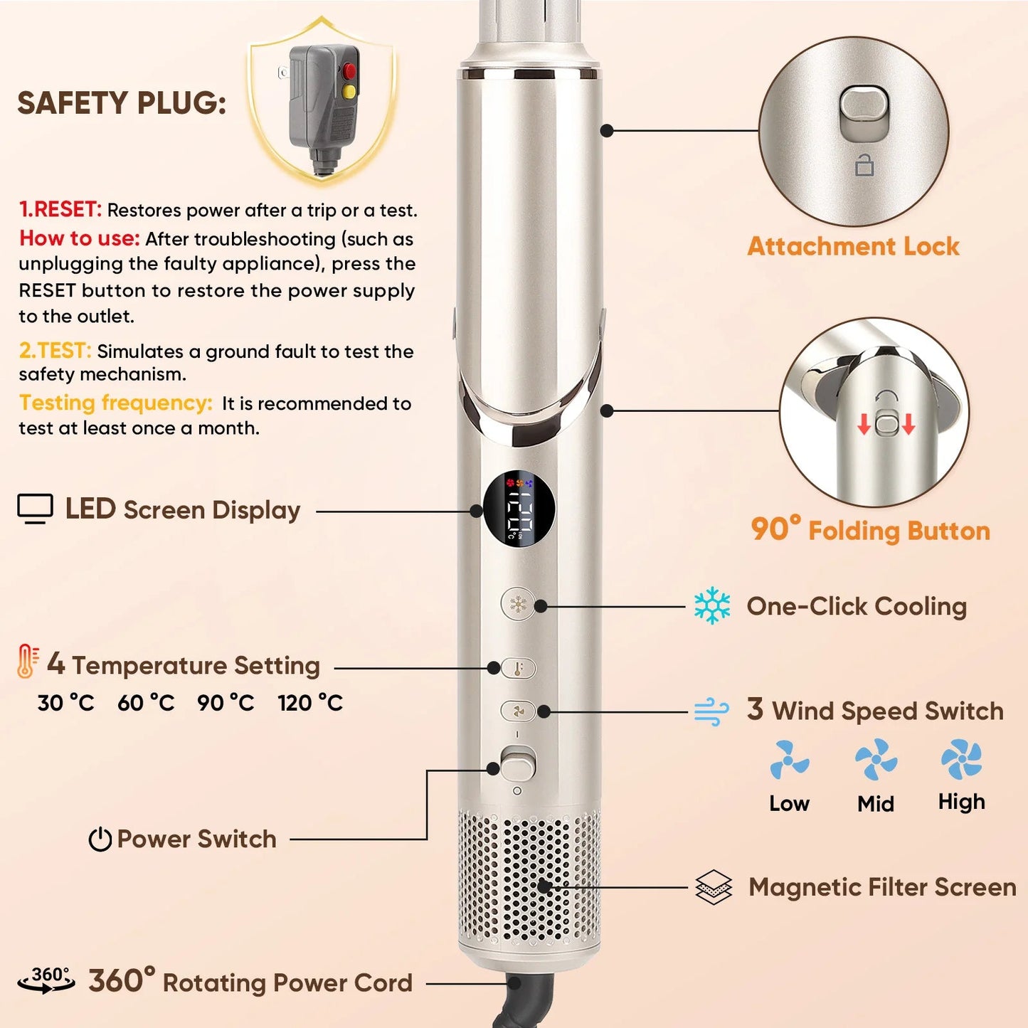 8 in 1 Hair Styling Blow Dryer Hot Air Brush Styler Salon Hair Dryer - Glowstyler