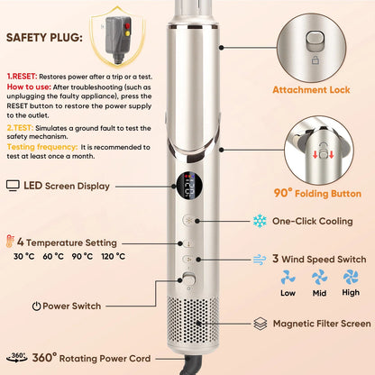 8 in 1 Hair Styling Blow Dryer Hot Air Brush Styler Salon Hair Dryer - Glowstyler