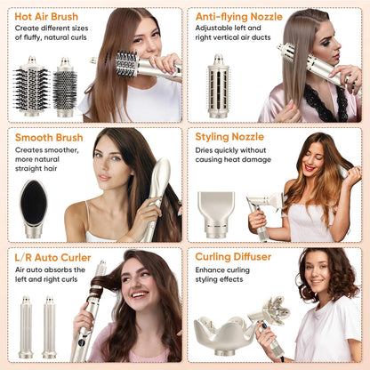 8 in 1 Hair Styling Blow Dryer Hot Air Brush Styler Salon Hair Dryer - Glowstyler