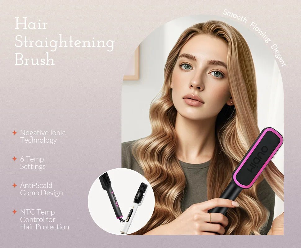 Hair Straightener Brush with Six Temperature Settings - Glowstyler