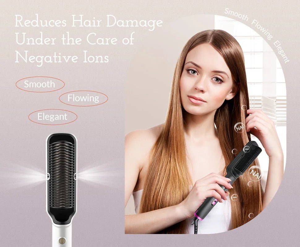 Hair Straightener Brush with Six Temperature Settings - Glowstyler