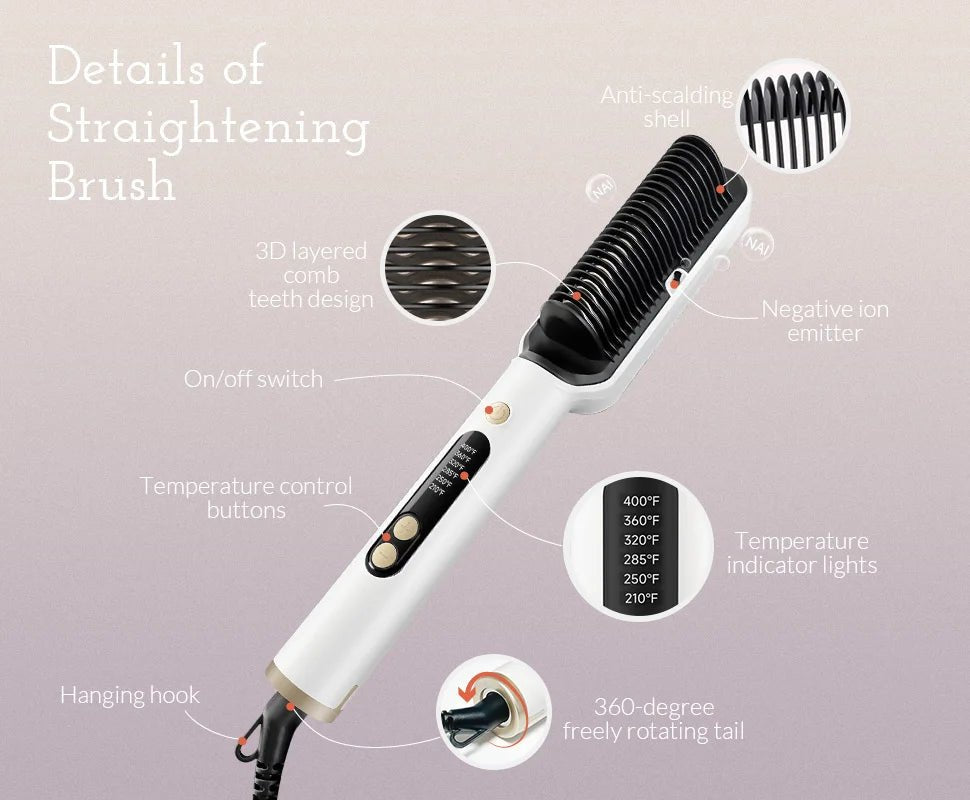 Hair Straightener Brush with Six Temperature Settings - Glowstyler