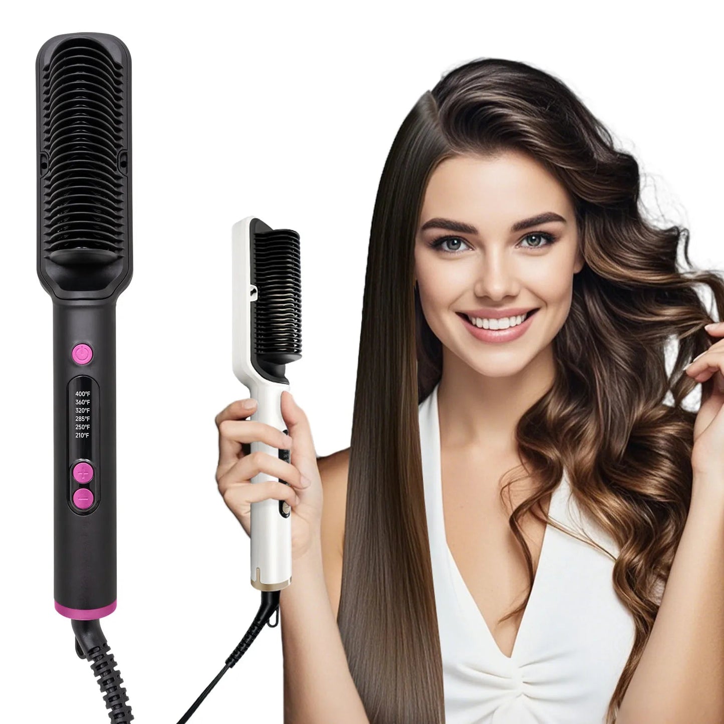 Hair Straightener Brush with Six Temperature Settings - Glowstyler