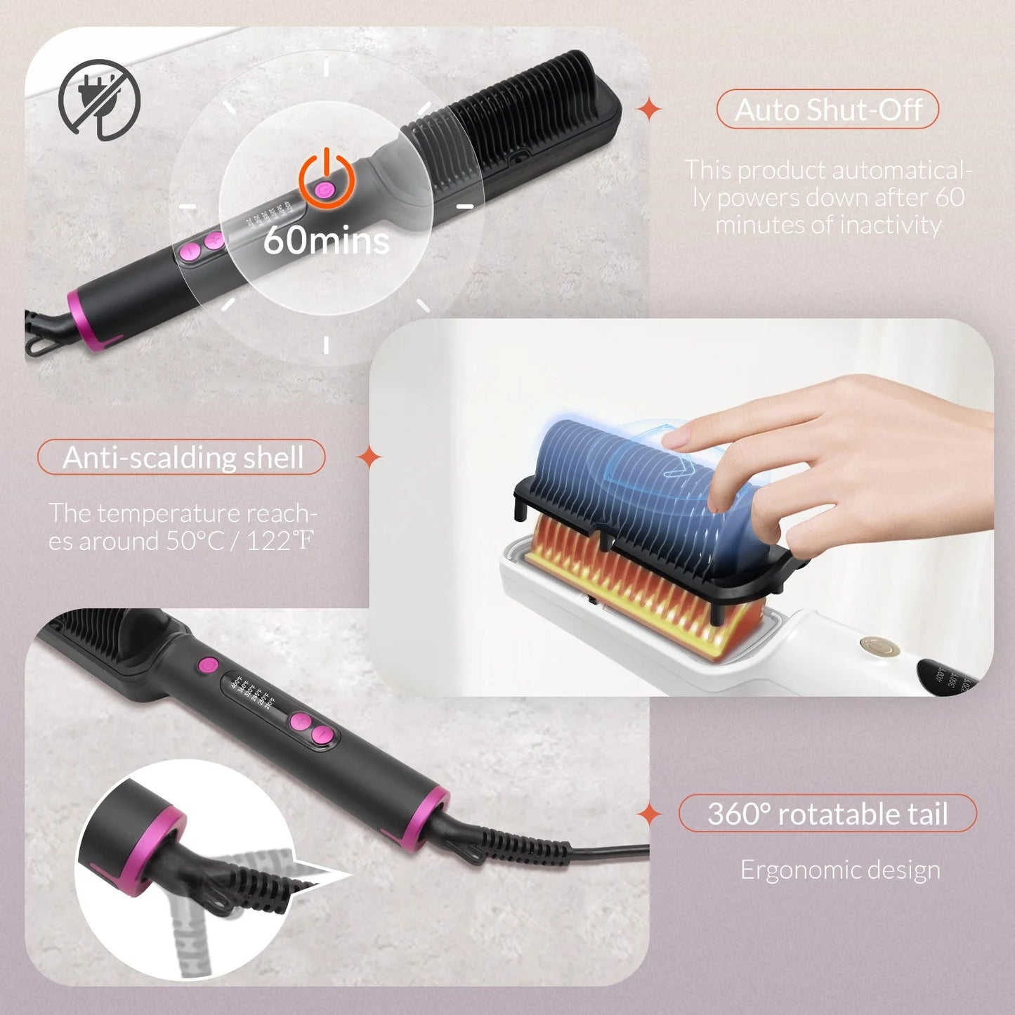 Hair Straightener Brush with Six Temperature Settings - Glowstyler