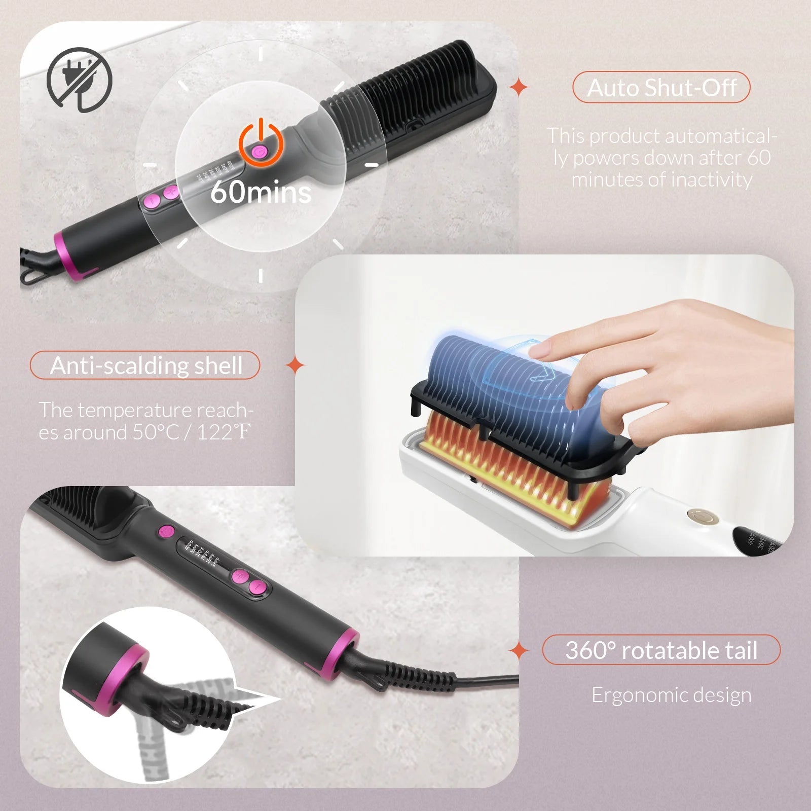 Hair Straightener Brush with Six Temperature Settings - Glowstyler