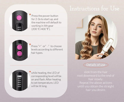 Hair Straightener Brush with Six Temperature Settings - Glowstyler